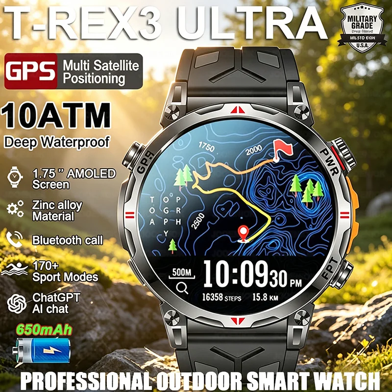 

Новые улучшенные GPS-смарт-часы для мужчин для занятий спортом на открытом воздухе с водонепроницаемостью 5ATM, компасом, альтиметром, AMOLED-экраном 1.56 дюйма, измерением пульса и функцией Bluetooth-звонков