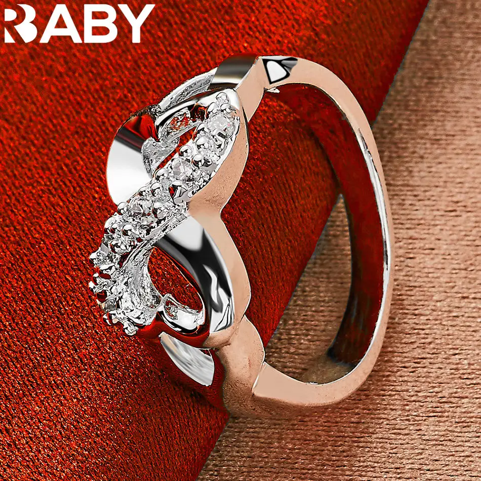 

URBABY 925 Sterling Silver Zircon Love Heart Bowknot Wedding Ring For Women Fashion Jewelry Romantic Engagement Accessories