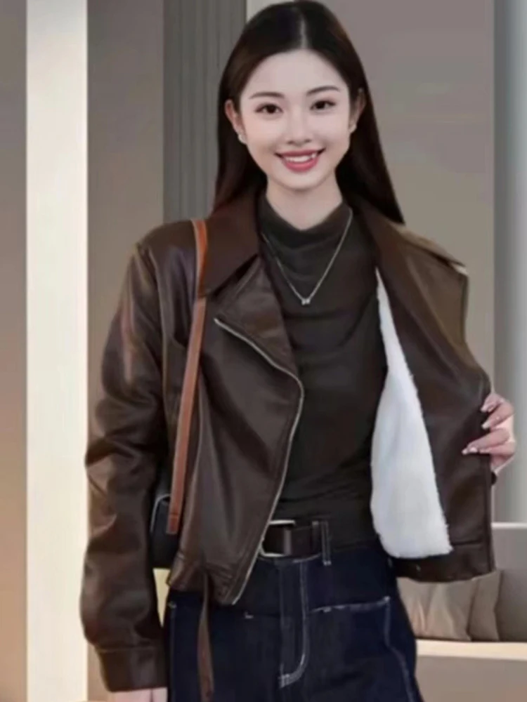 Giacca da Moto alla Moda da Donna, Cappotto in Pelle Casual Versatile, Nuovo Stile Autunno Inverno, Super Elegante per il Pendolarismo, Antivento e Comodo