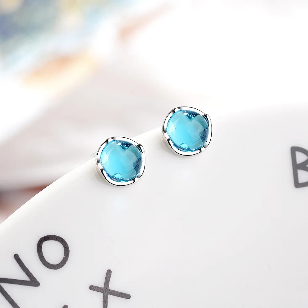Mermaid Bubble Stud Earrings For Women Light Blue Crystal Earring Boucle D'oreille 2026 New Arrival Stamp 925 Sterling Silver