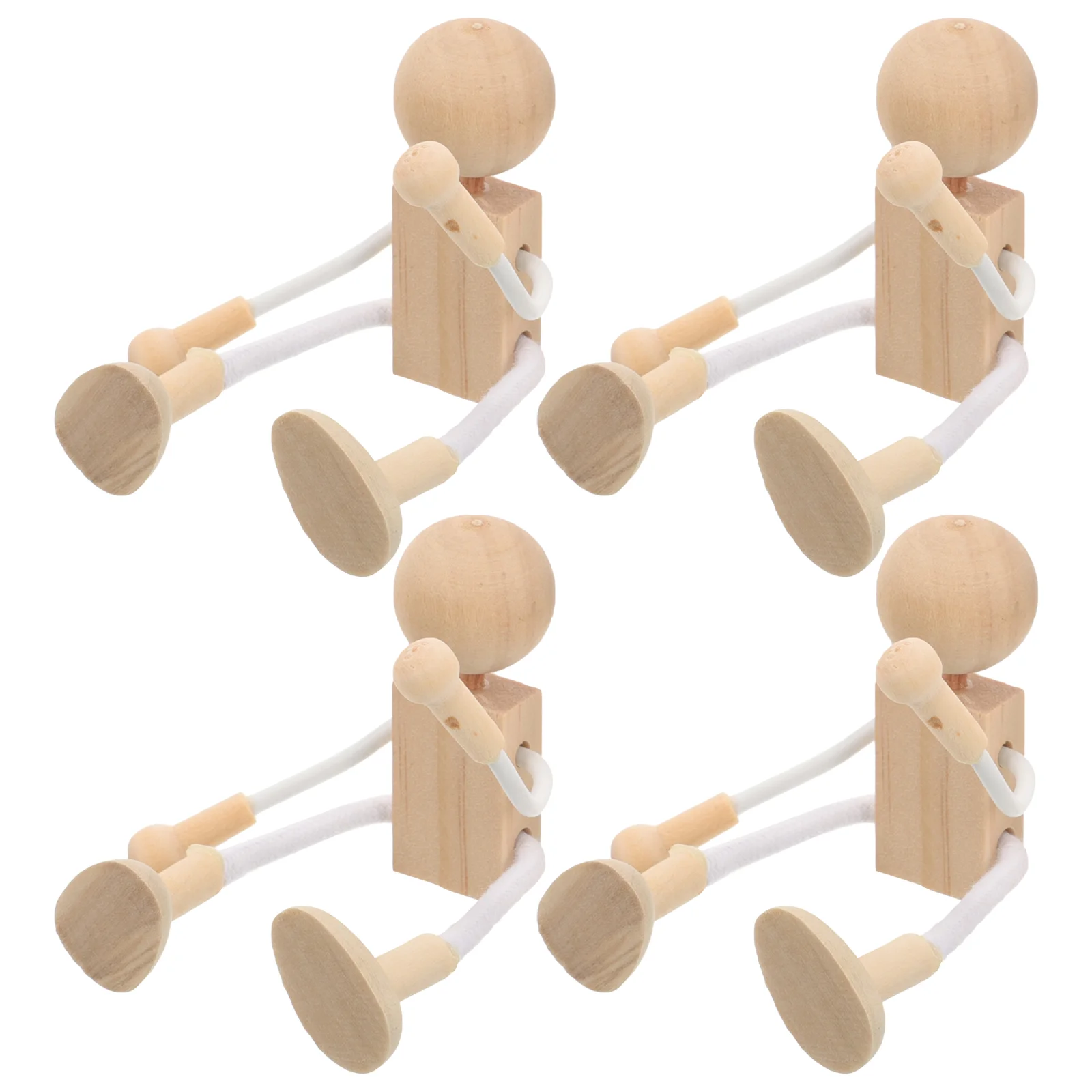 4 Pcs DIY Unfinished Dolls Wooden Shapable Robot Educational Craft Toys Peg Kids Painted Babies