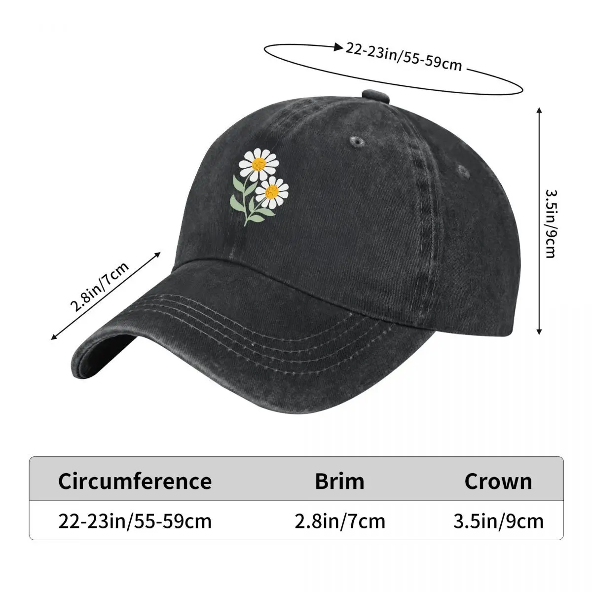 Sleeping Cat Daisy Flower Illustration Washed Baseball Cap Hip Hop Sun Hats
