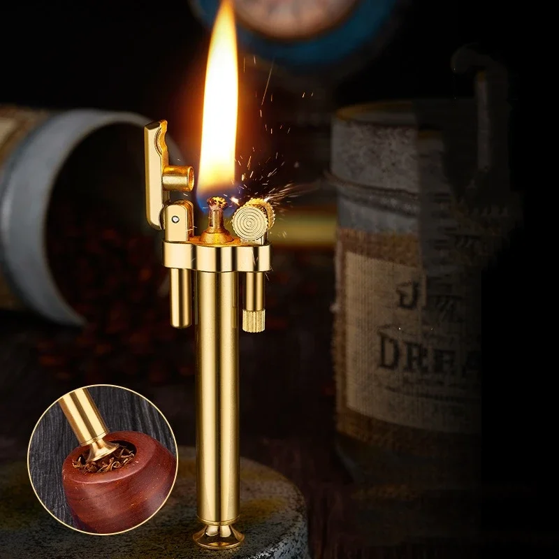 German ROWENTA Detachable Permanent Cotton Core Pure Copper Windproof Grinding Wheel Flint Kerosene Lighters Pipes For Smoking