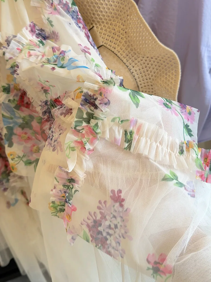 Frauen Sommer Mesh Lange Röcke Hohe Taille Blume Drucken Patchwork Boho Rock Unregelmäßigen Saum Röcke Faldas Femme Streetwear