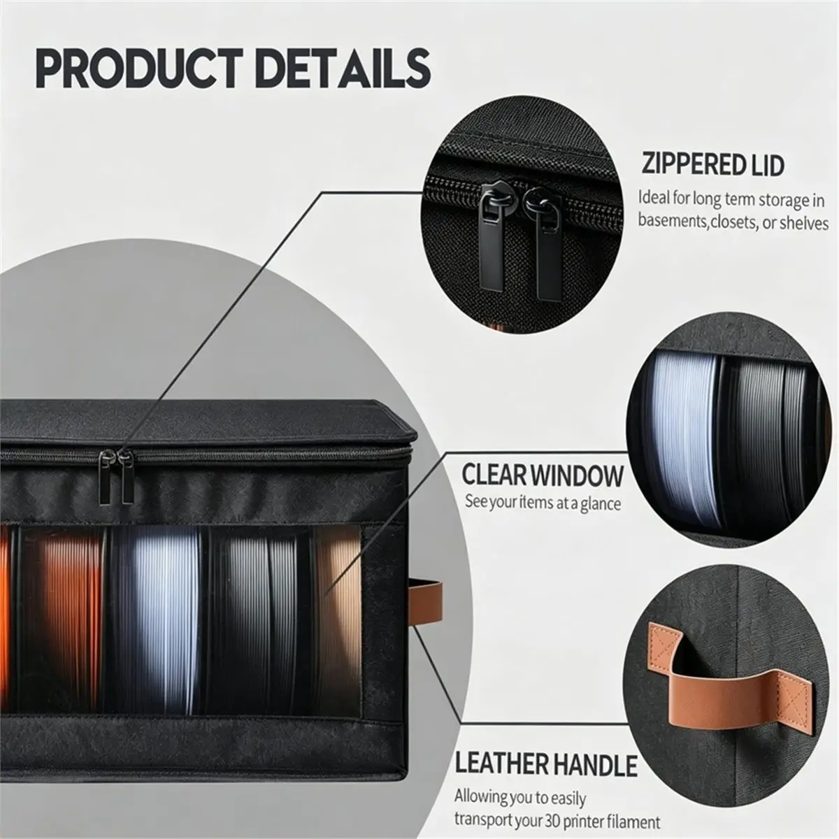 6 Pcs Filament Storage Box - 3D Printer Filament Storage Containers with Desiccants, Holds Up to 36 Rolls