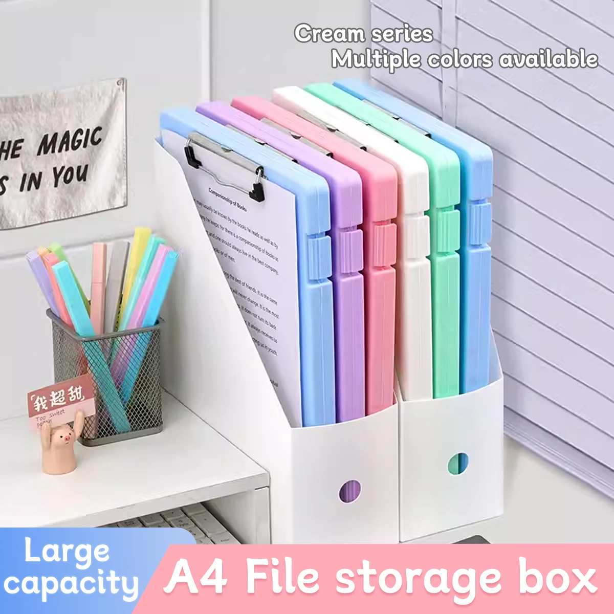 

File Box A4 Transparent Information Box Large Capacity PP Plastic Morandi Color Dormitory Test Paper Information Storage Box