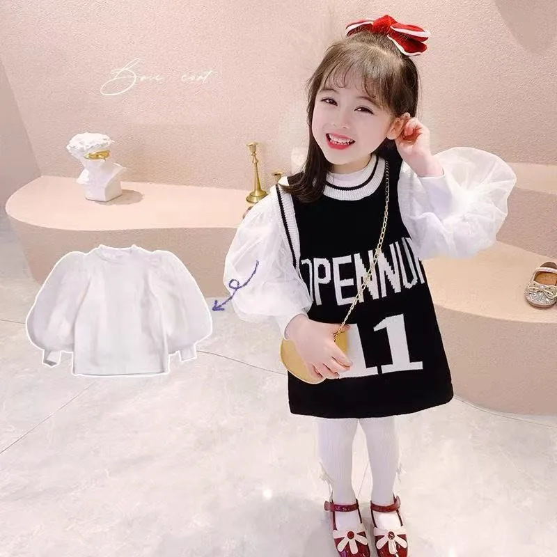 Girls Tees Puff Long Sleeve T-shirt Baby Clothes Winter Autumn Pullovers Korean Kids 2026 New Tops Children's Clothing 2-6 Years