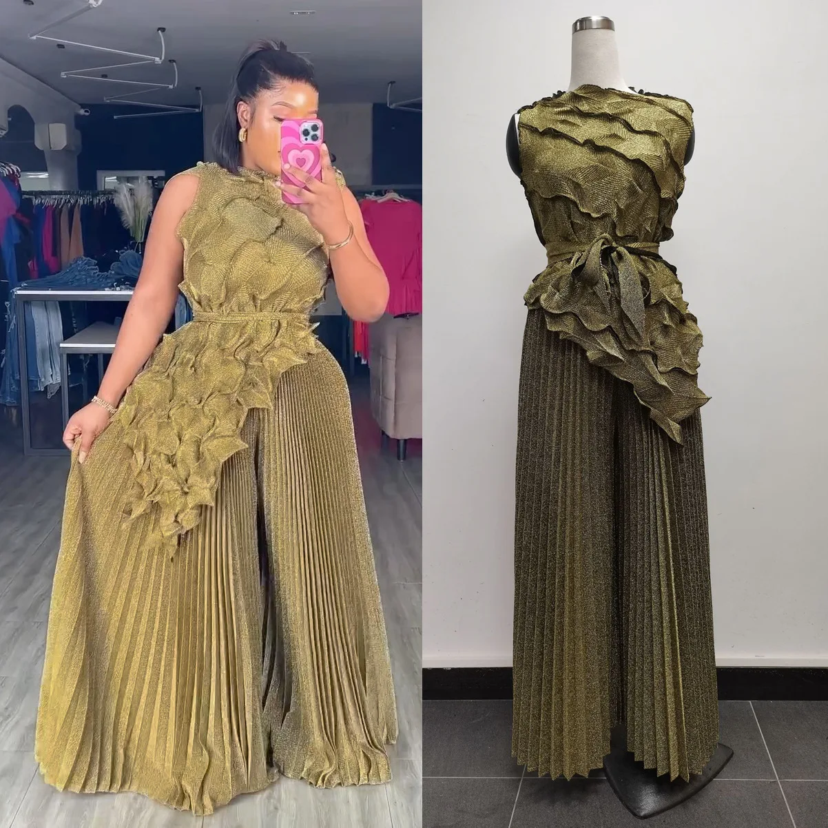 Vêtements africains de grande taille pour femmes, costume bronzant à la mode, haut irrégulier sans manches, pantalon ample à jambes larges, costume de tempérament