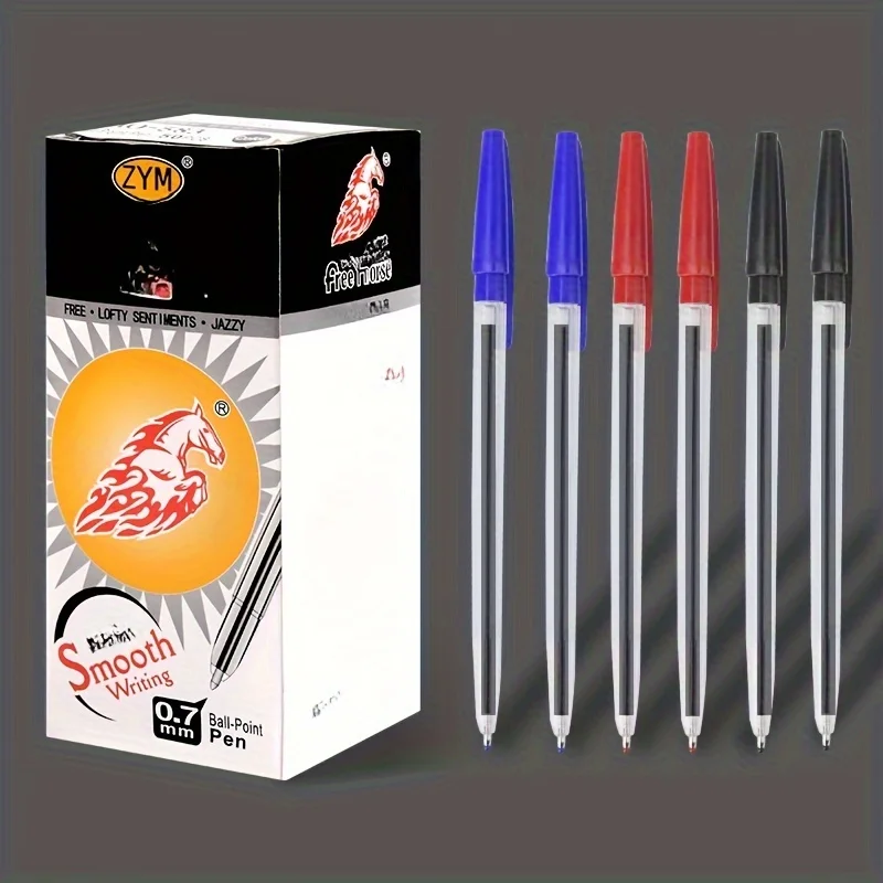 

50 шт. шариковые ручки 1,0 мм, синие, черные пластиковые шариковые ручки, студенческий подарок, школьные канцелярские принадлежности, долговечные, гладкие, для письма