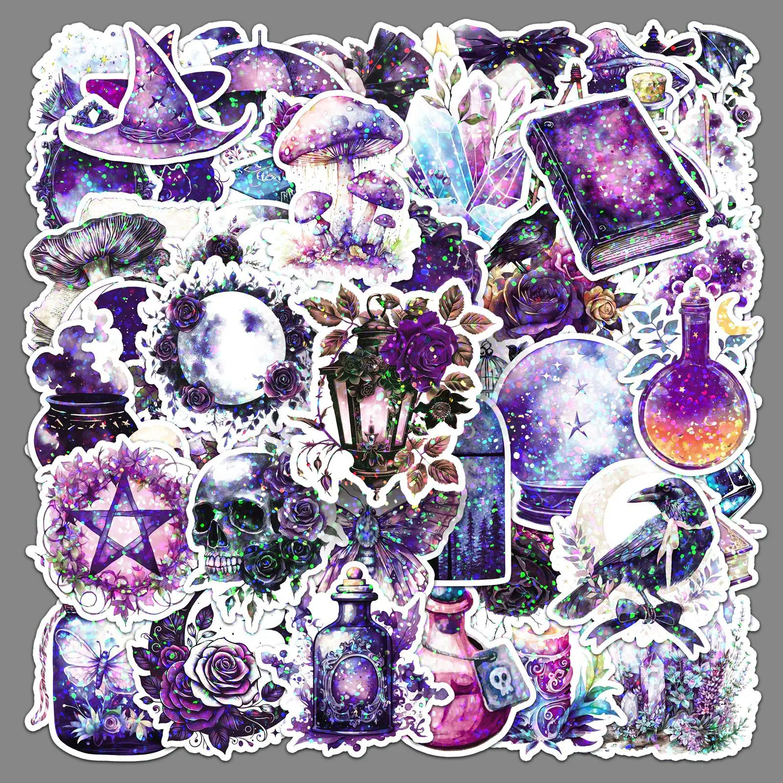 

50PCS laser style Magic witch Cute animals Cat Cartoon image Decorative Skateboard Guitar Waterproof Sticker Kids Toy