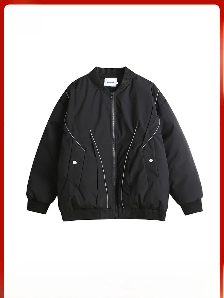 

Тепло и стиль: Мужская свободная куртка-пилот из утолщенного хлопка в ретро-американском стиле, однотонная, зимняя, молодежная, повседневная, с длинными рукавами