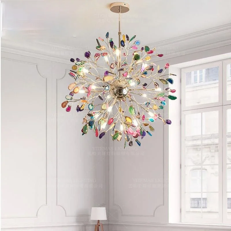 Modern led Chandelier  Colorful   Agate Blue Green  Purple Pink Agat  Living Room Decor Light   Kids Ceiling