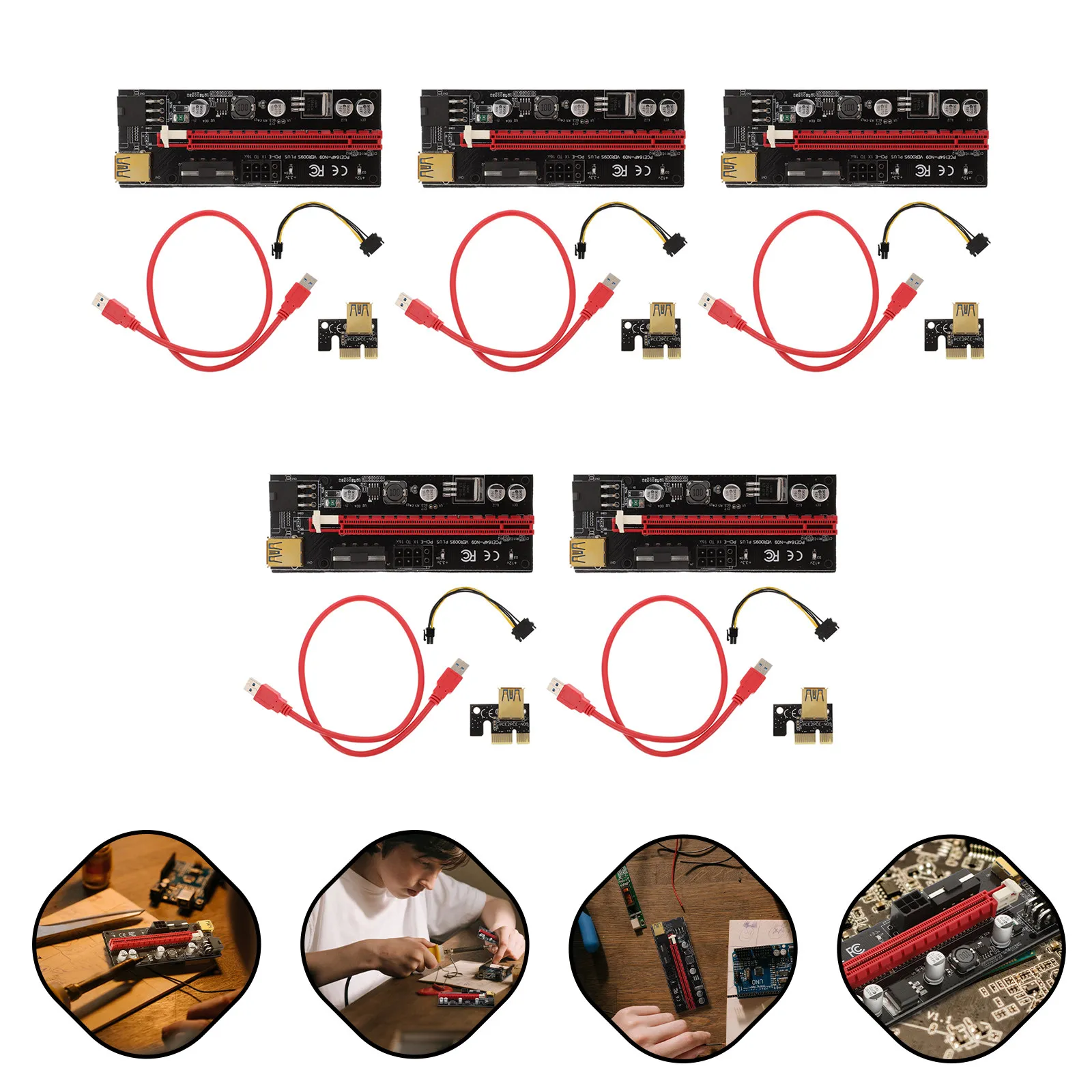 5Sets Pci 1X to 16X Extender Riser with Fixed Buckle Connector Enhanced Dc-Dc 12V Power Supply for Stable GPU Mining