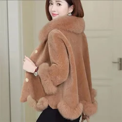 2023 Women Winter Fox Fur Faux Fur Jacket Short Slim Nine-Quarter Leopard Print Faux Fur Middle-aged Mother Faux Fur Jacket Mom