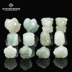 1 Pc Random Color Natural Stone Ice Green Jade Carved Fox Flower Rabbit Shape Bead For Jewelry Making Diy Necklace Bracelet