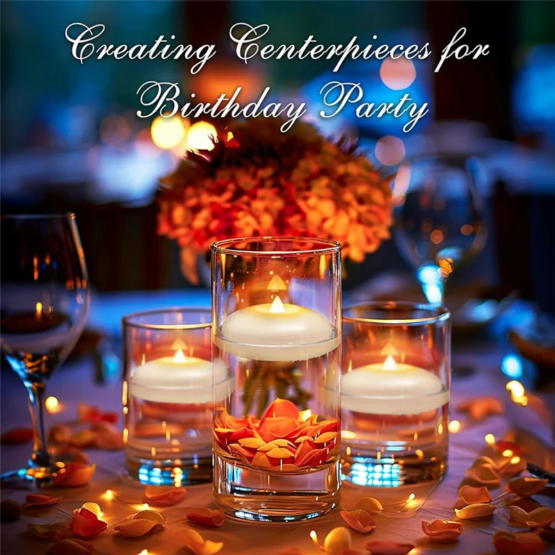 ABGH-24 White Flameless Waterproof Tealights, Battery-Operated Floating LED Candles For Cylinder Vases With 200 Hours Life