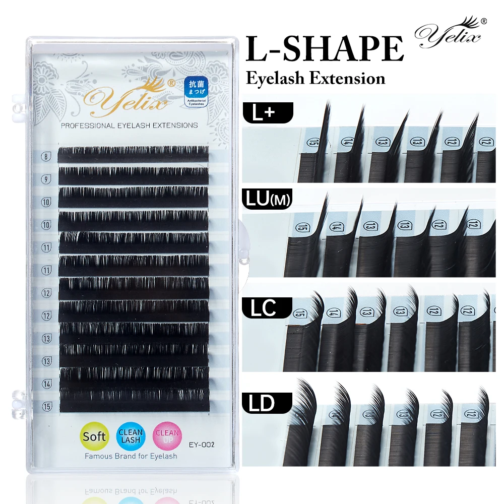 Yelix L Curl Eyelash Extensions L Shaped Lashes Premium Super Matte Black Professional Salon Use L LD LC L+ LU Curl Mixed Length