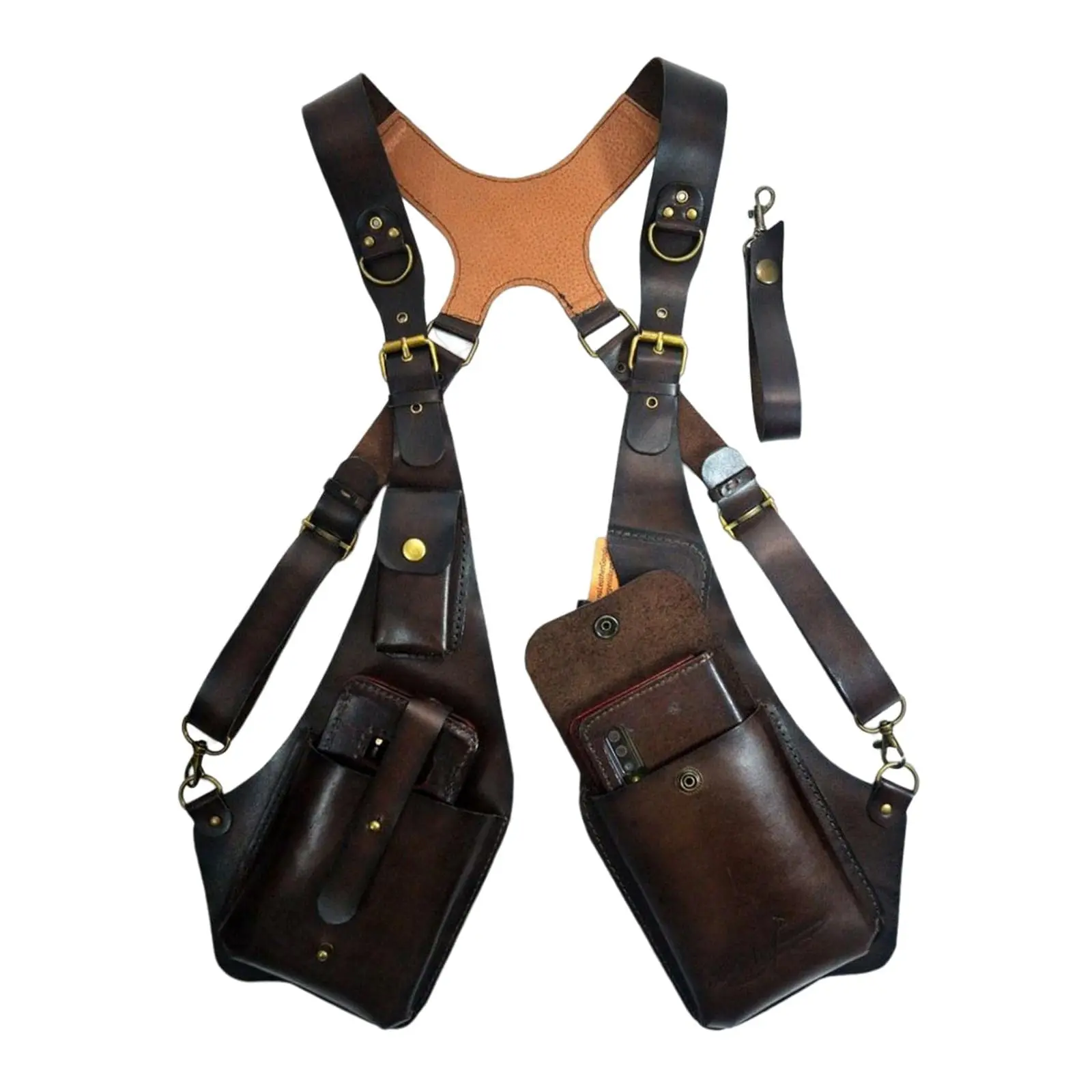 European and American Retro PU Leather Strap Underarm Satchel, Men's and Women's Outdoor Square Mobile Phone Bag, Adjustable