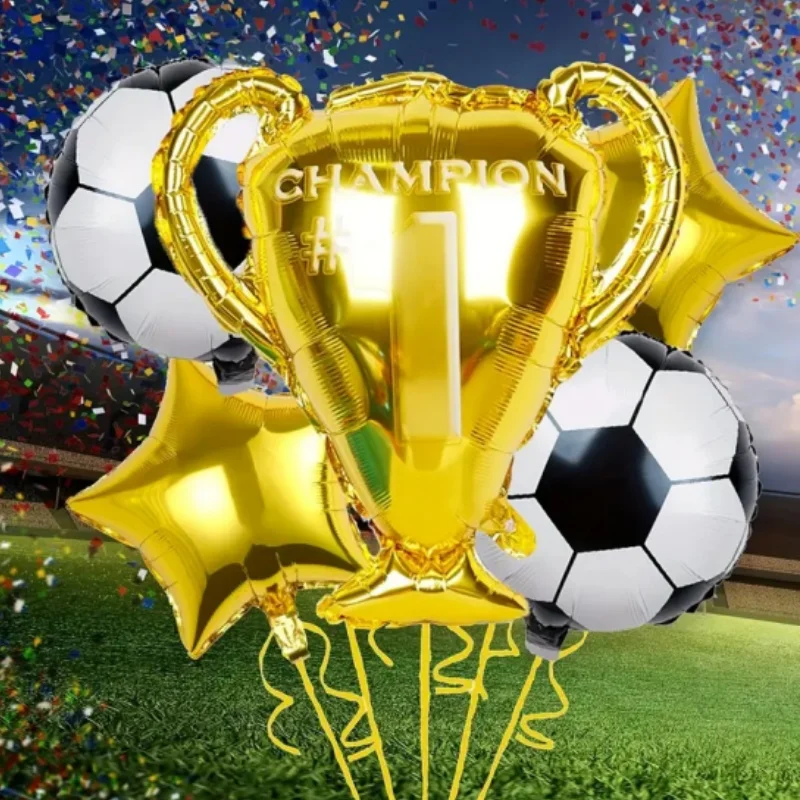 5pcs, Football Champion Trophy Star Foil Balloons, Sport Theme PartyDecor, Birthday Decor, Celebration Decor, Classroom DecorAtm