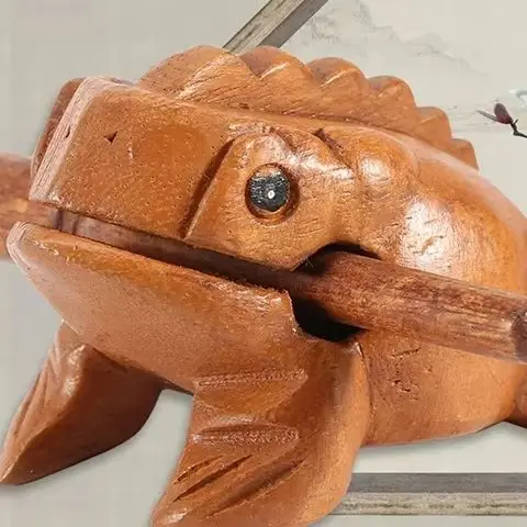 Thailand Traditional Wooden Lucky Croaking Frog Musical Instrument Home Office Desk Decor Craft