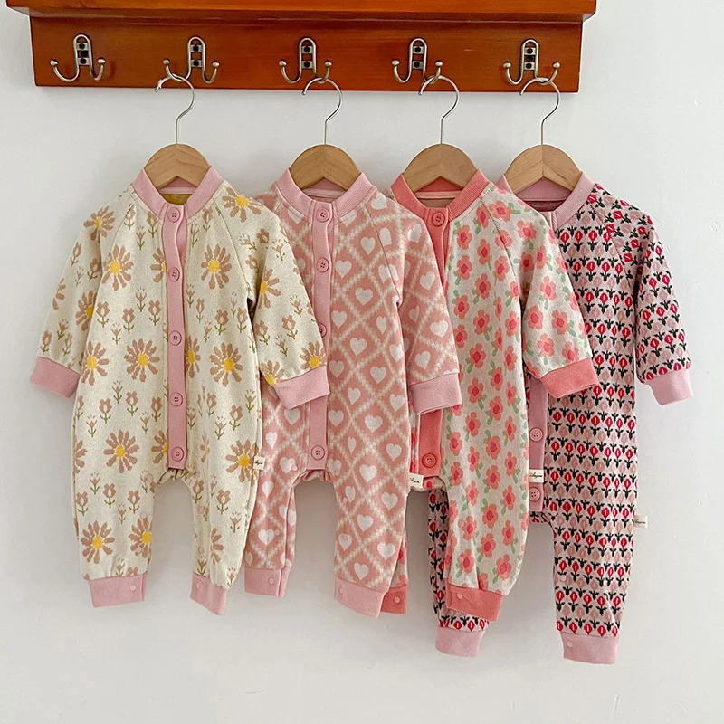 Autumn Baby Jumpsuit Cute Print Knitting Romper for Boys Girls Vintage Sweater One-Pieces Onesie Newborn Clothes Infant Outfit