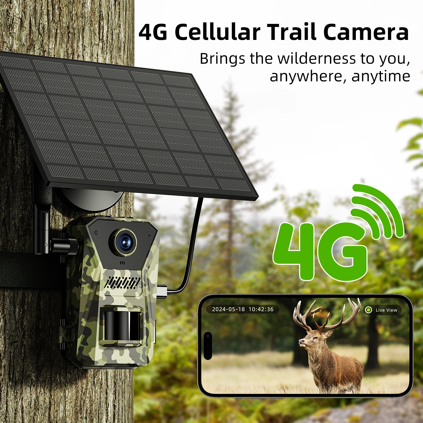

Solar Power 4G For Euro 2K 14MP PIR Motion Activated Trigger Time Night Vision IP66 Hunting Trail Wildlife Battery 4G Monitor