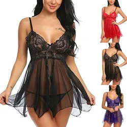 Sexy Lingerie Women Crotchless Sleepwear Pajamas Lace Night Dress Exotic Female Underwear Nightgown G-string Erotic Costumes