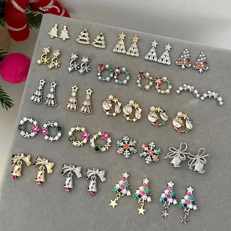 5 PCS New Style of Christmas wreath with diamond bow bell pendant Christmas tree nail art zircon