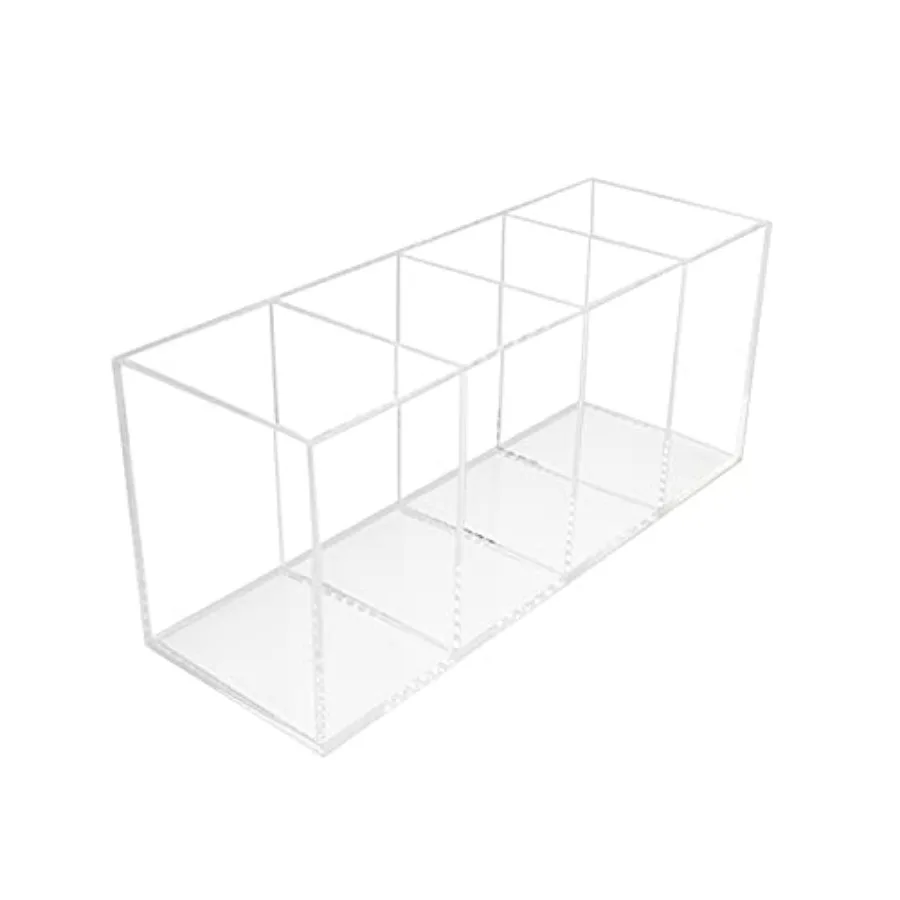 

Large Acrylic Pen Holder 4 Compartments, Clear Pen Holder Organizer Makeup Brush Holder for Office Desk Accessories, Cosmetic B