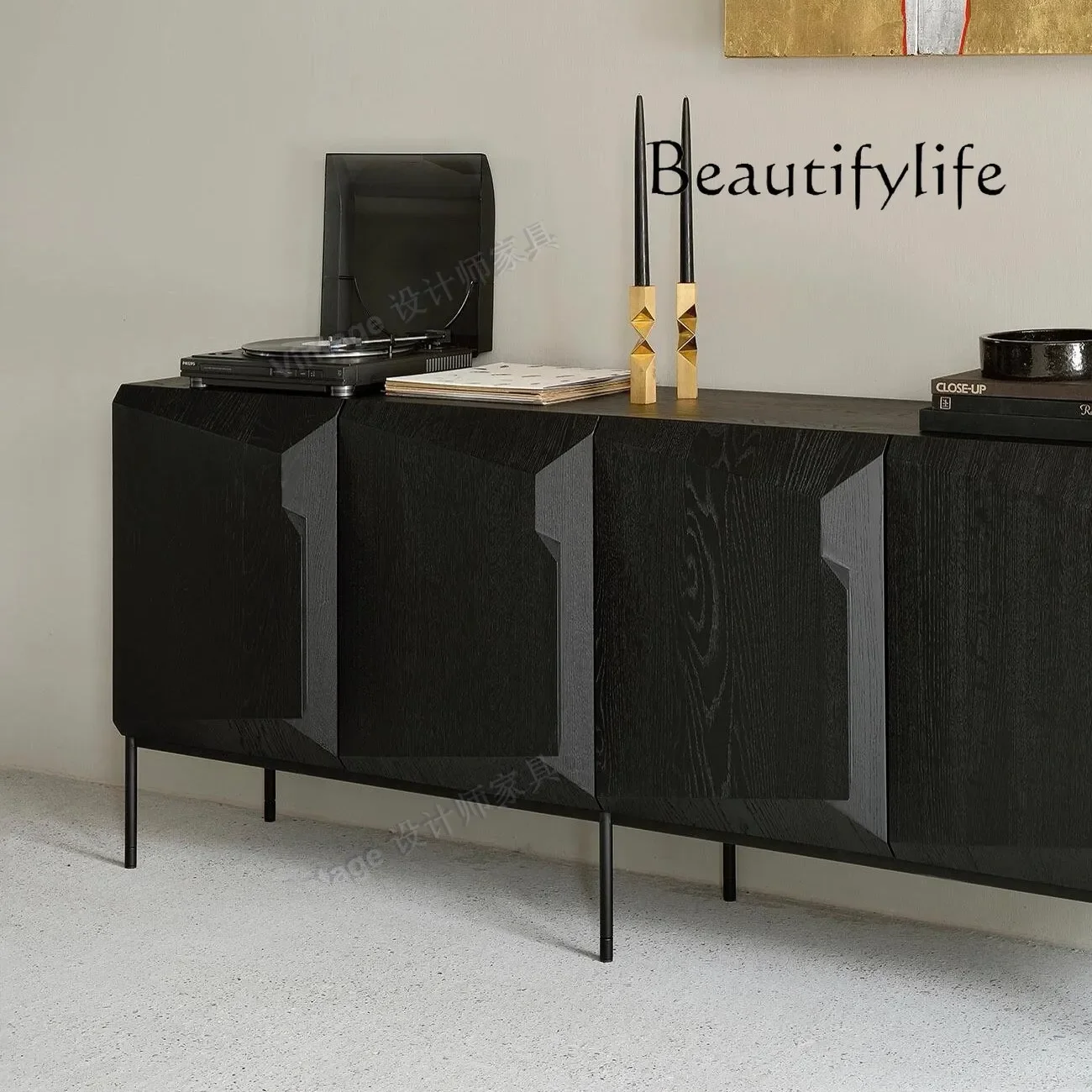 XR القرون الوسطى الشمال الإبداعية خشب متين الطعام خزانة الشرفة الجانبية غرفة المعيشة الإيطالية الشرفة خزانة خزانة الزخرفية السوداء