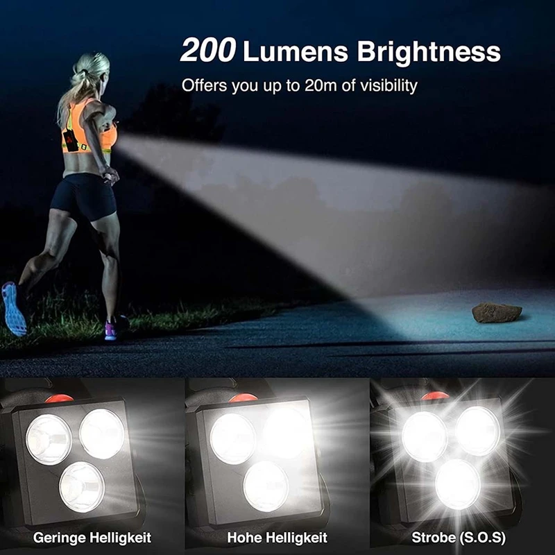 Luces de noche para corredores, lámparas LED para el pecho con chaleco reflectante y luces de carga de batería recargable