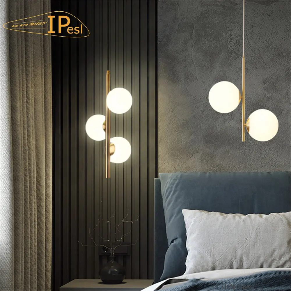 Modern Coppery Restaurant Pendant Light LED Luxury Bedside Nordic Hanging Lamp designer Creative Acrylic ball G9 Lights Fixture