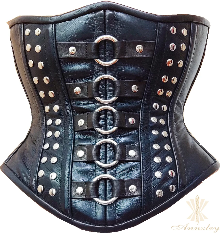 Annzley New Cowhide Metal Ring Decorative Steel Bone Waist Zipper Corset Outwear Punk Half Chest Waist Cover