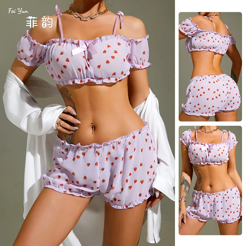 

Cute Women's Floral Print Bandeau Panties Set Sexy Strapless Lingerie Summer Sleeveless Sleepwear Pajamas Cami Top Shorts
