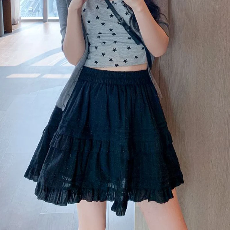 Summer Girls Korean Fashion Thin Cake Skirts Female Elegant Ballet High Waist Skirts Lady Solid A-line Short Dress
