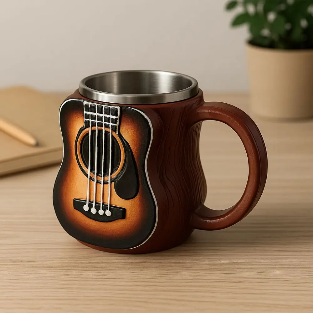 

Stainless Steel Musical Instrument Coffee Mug Ornament Handcrafted Guitar Style Water Cup Durable Easy To Clean