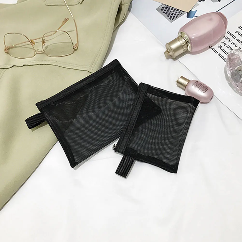 

Brush Organizer High Capacity Mesh Bag Store Makeup Toiletries Zipper Closure Lightweight Black Mini Travel Portable