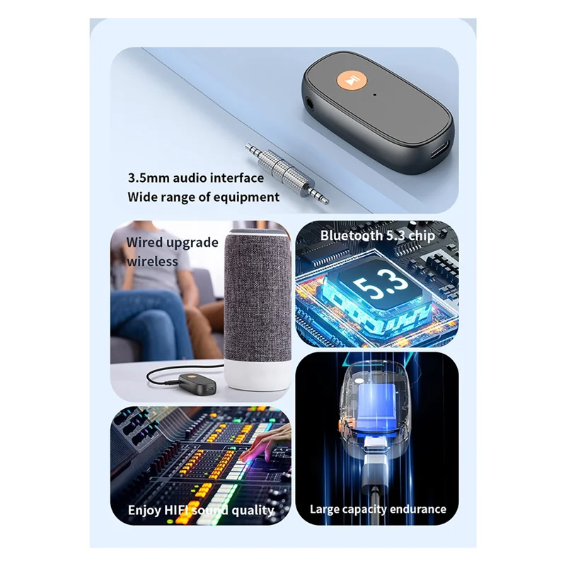 Cerdik-Bluetooth 5.3 Pemancar dan Penerima Audio 2 In 1 Nirkabel 3.5Mm Adaptor Audio Aux Pemancar Bluetooth