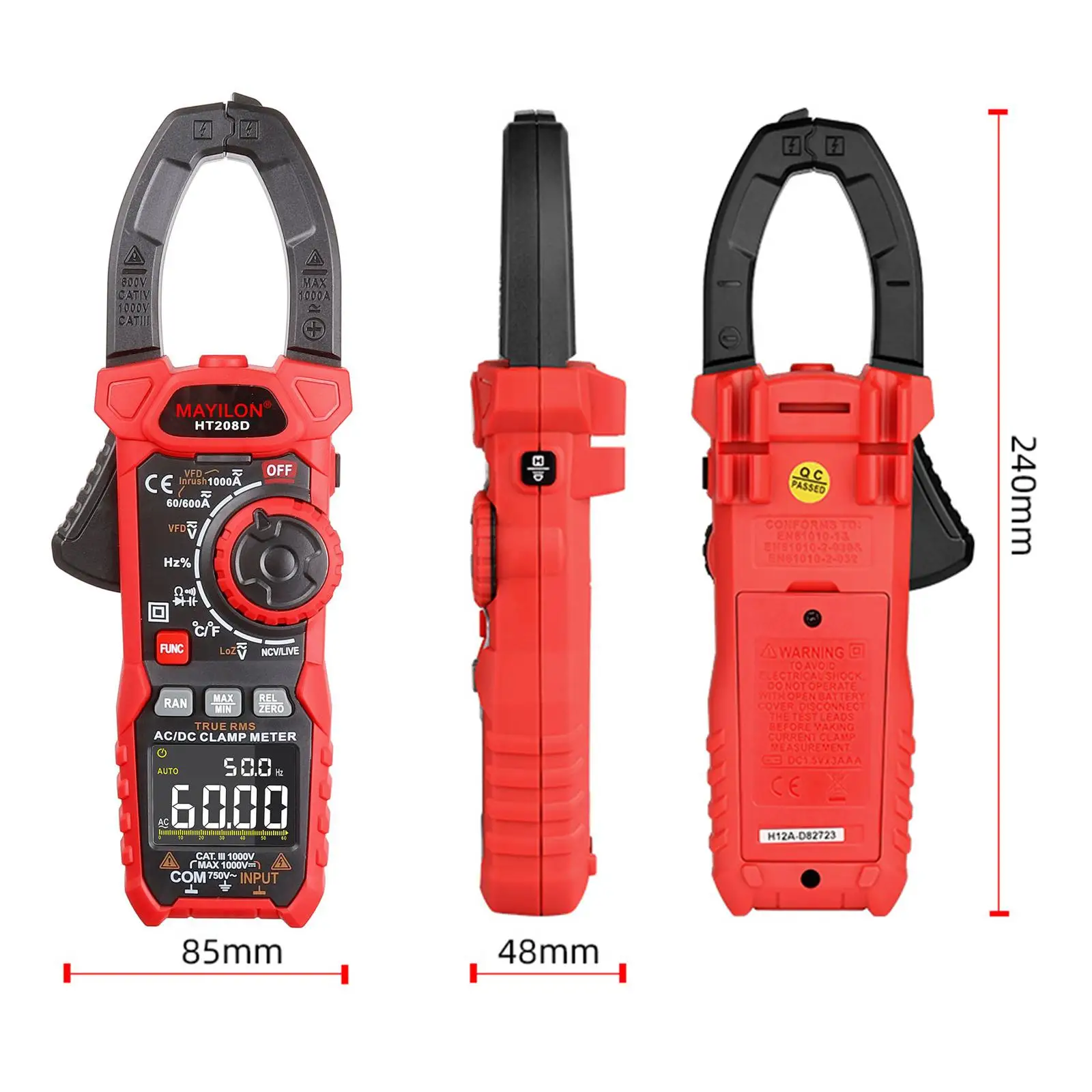 Clamp Meter Resistance Current 6000 Counts Measures Current Voltage T-rms Voltage Tester Hand Held Voltmeter HT208D/HT208A