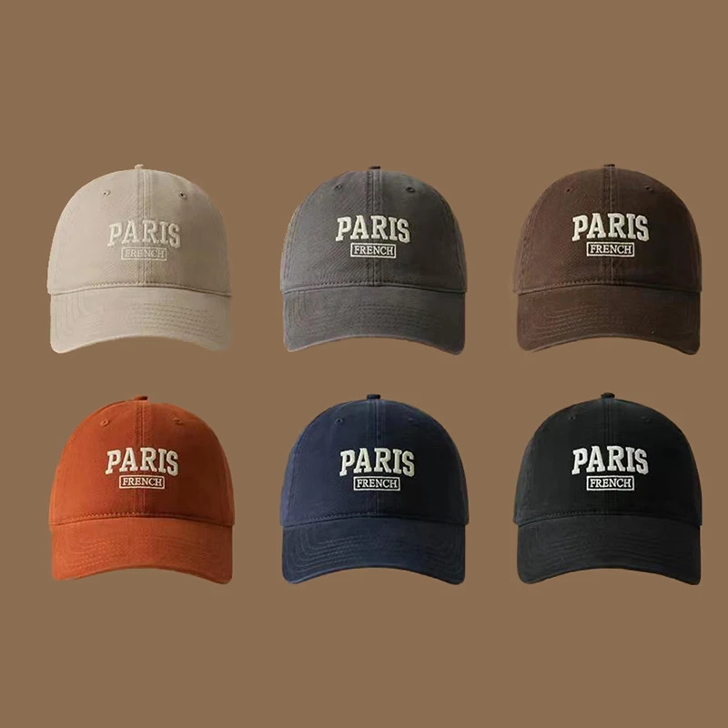 Paris Romantic Baseball Cap Retro Sports Outdoor Leisure Sun Hat Washed Cotton Baseball Cap Letters Embroidery Back Button Hat