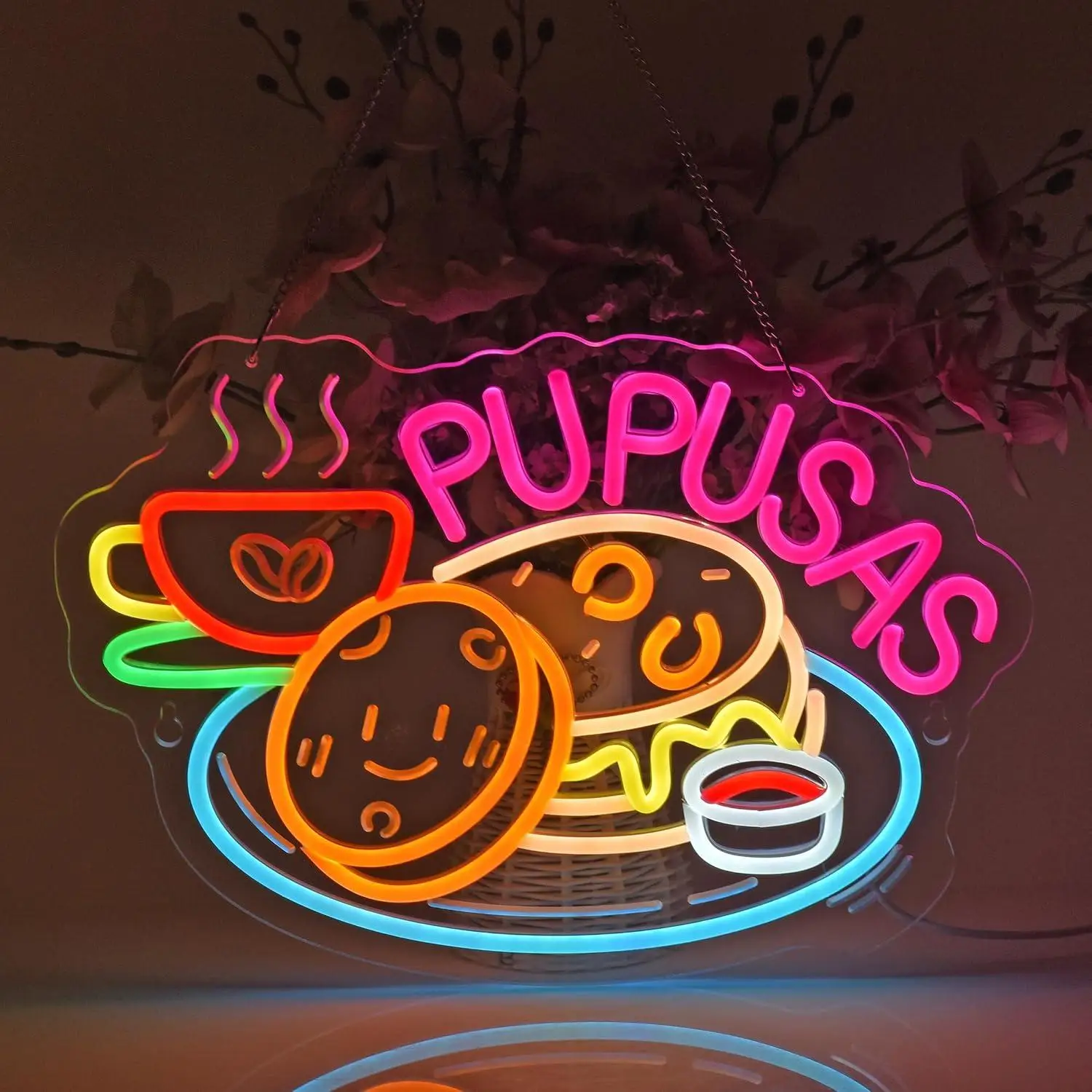 Pupusas Neon Sign USB Dimmable LED Light for Latin American Restaurant Store Shop Market Food Truck Bar Party Decoration