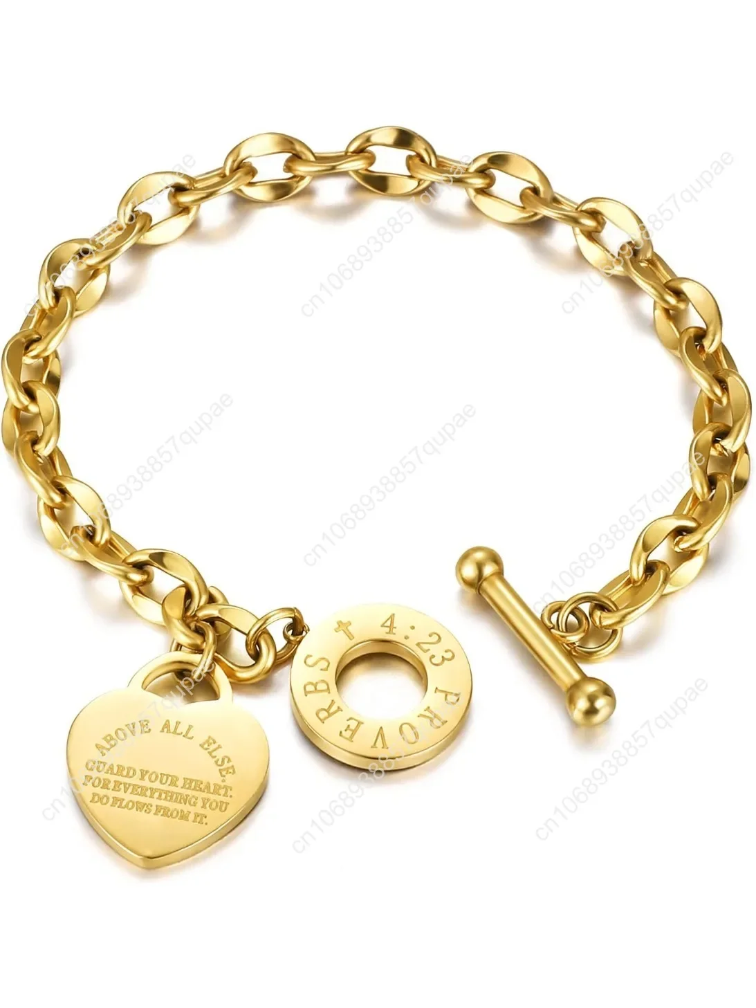 

Heart Charm Bracelet for Women Teen Girls, Bible Verse Bracelet Stainless Steel 18K Gold Plated Bracelet Love Pendant Link Chain