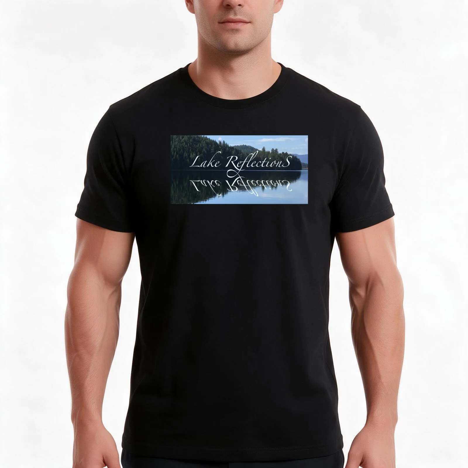 Lake Reflections Series-Forest Point on Lake T-Shirt Summer Casual Cotton Tee Oversized Streetwear Tops Vintage Graphic Print