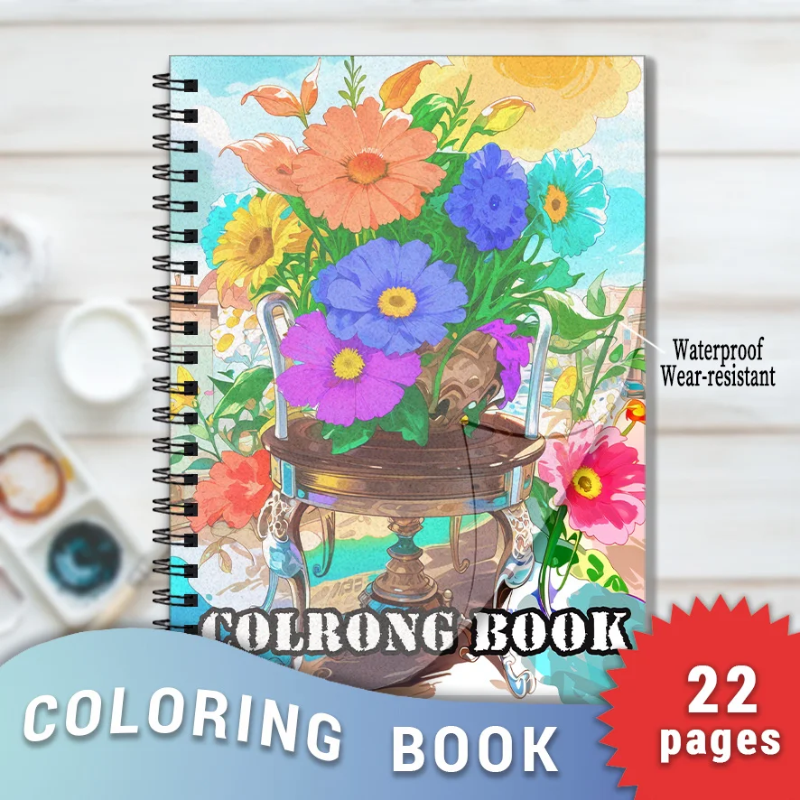 Colorful Floral Vase Coloring Book - 8.3×11.2 Inches, 22 Pages. Ideal for Artistic Relaxation, Stress - Relieving