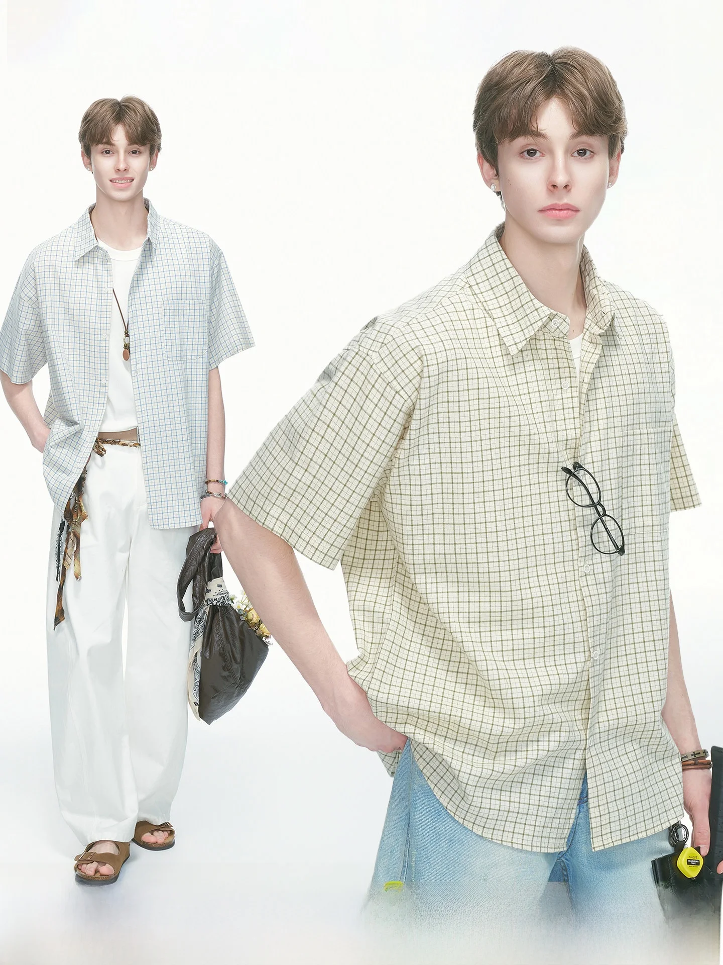 

Dream Made American High Intelligence Plaid Short Sleeve Shirt Men's Summer Style Checkered Shirt Cotton Breathable Casual