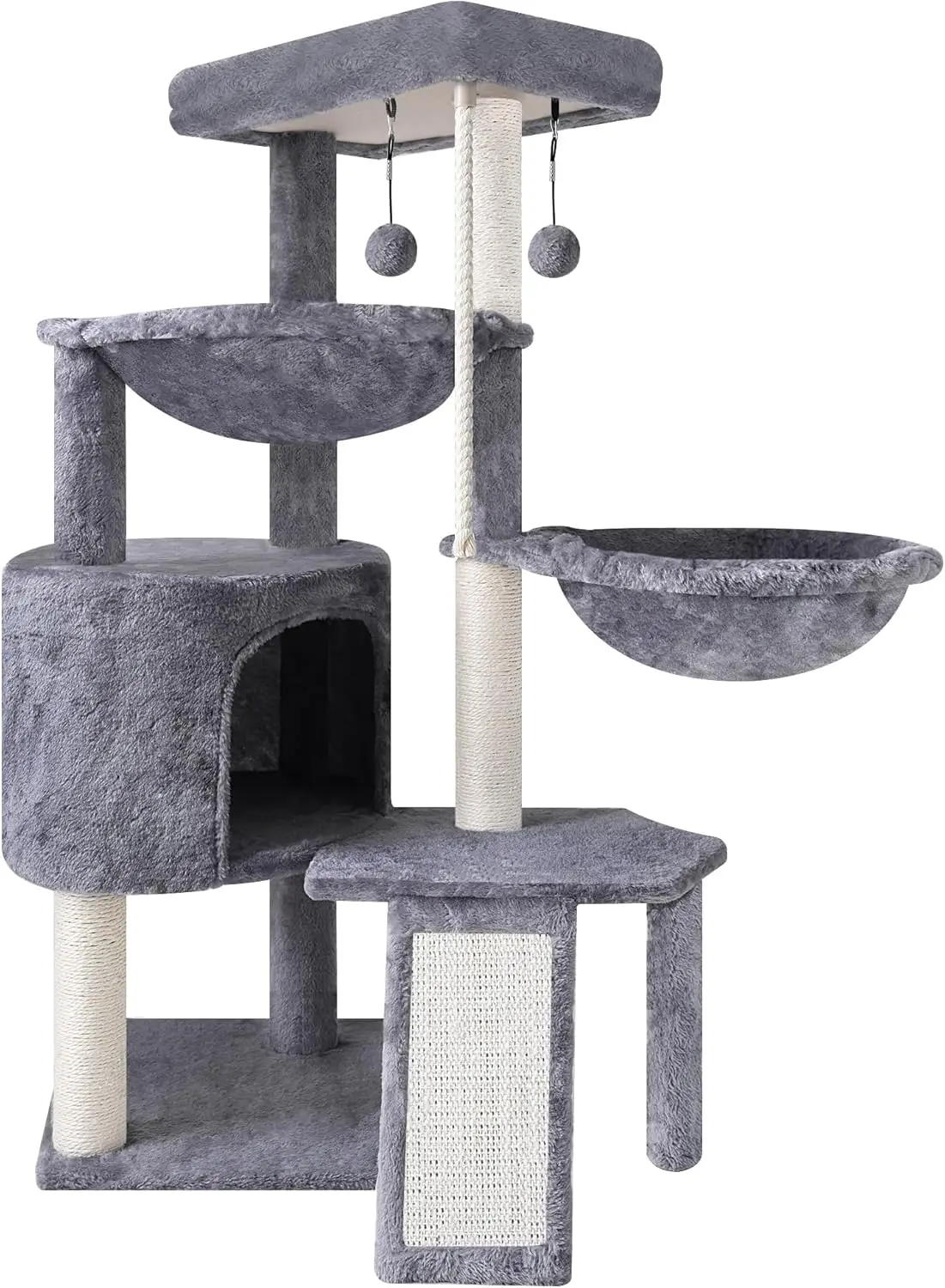 

Three Layer Cat Tree with Cat Condo and Two Hammocks,Grey