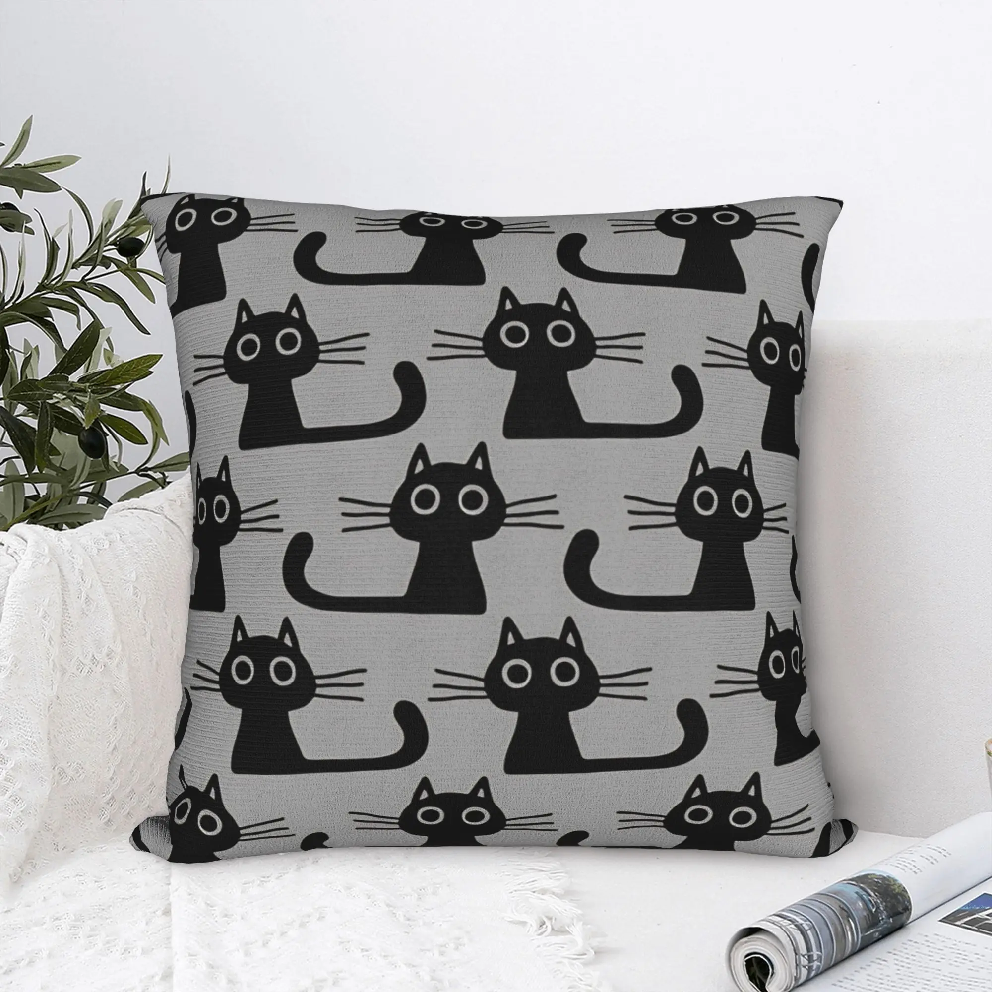 Black Kitten  Square Pillow Case Polyester Decorative Pillow Cats Pattern Creative Pillowcover Home Decor