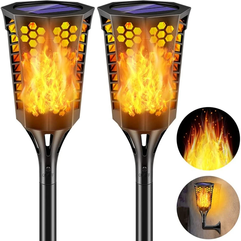 Solar Torch Lights With Flashing Flame,Waterproof Auto On/Off Outdoor Lights For Garden Courtyard Deck Decoration