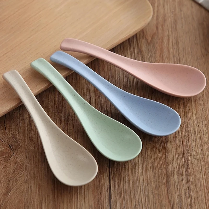 4Pcs Wheat Straw Spoon Chopsticks Reusable Safe Eco Friendly Plastic Portable Cutlery Picnic Tableware Set Dropshipping