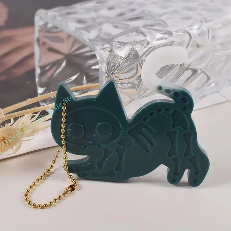 R7UF DIY Halloween Cats Epoxy Silicone Casting Mold Sturdy Cats Keychain Earrings